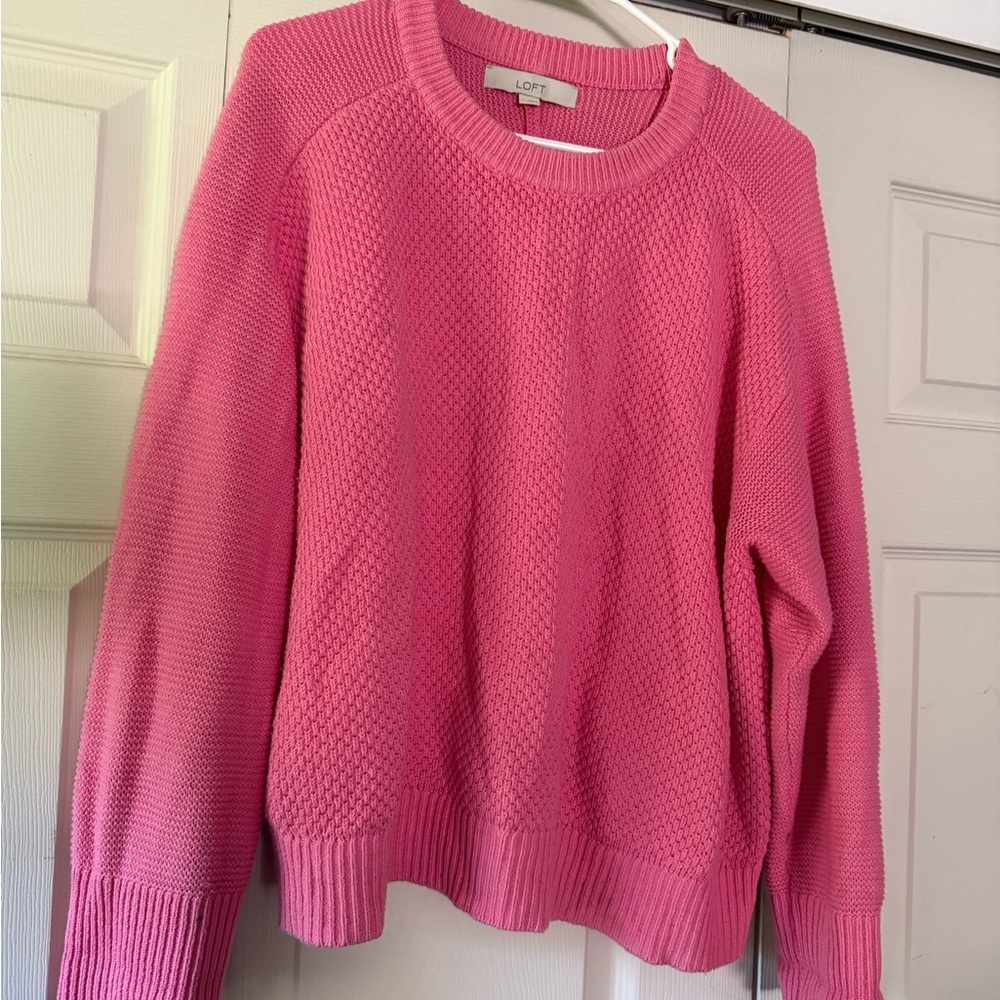 LOFT Bright Pink Textured Crewneck Sweater